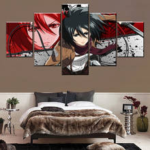 Pintura de Mikasa Ackerman para decoración del hogar, 5 piezas, Arte Modular, Anime, ataque a la afiche de Titan sobre lienzo, estilo de pared 2024 - compra barato