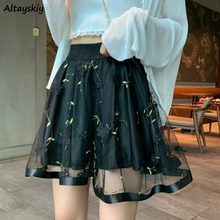 Skirts Women Fashion Design Mesh Patchwork All-match New Aesthetic Ins Summer Chic Elastic Waist College Ladies Stylish Elegant 2024 - buy cheap