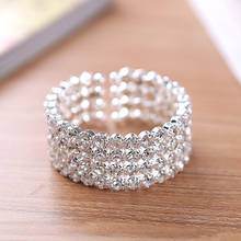 Pulseiras grandes de cristal 4 linhas, banhadas a prata e ouro, moda feminina bracelete de metal redondo 2024 - compre barato