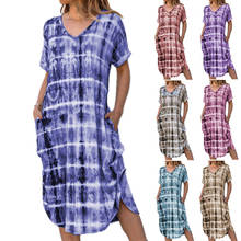 LDM200306-vestido holgado de verano para mujer, prenda de manga corta con cuello en V, estampado dividido, 2021 2024 - compra barato