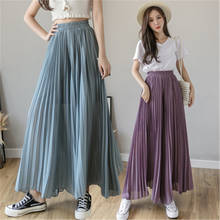 2021 New Solid Color Wide Leg Pants Women Pleated Elastic High Waist Loose Trousers Summer Casual Flowing Chiffon Pants ZY5530 2024 - buy cheap
