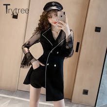 Trytree 2020 Autumn Winter Women Casual Dress Turn-down Collar Double Breasted Fashion A-line Patchwork Office Lady Mini Dress 2024 - buy cheap