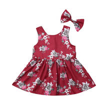 Милое летнее праздничное платье без рукавов с цветочным принтом для маленьких девочек Повседневный сарафан + повязка на голову 2024 - купить недорого