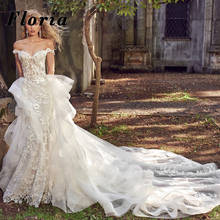 2020 Lace Flowers Crystal Mermaid Wedding Dresses Detachable Train V Neck Bridal Gowns Dubai Arabic Bride Dress Vestido De Noiva 2024 - buy cheap