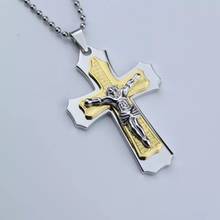 Colar de cruz cristão de jesus, colar de cruz, religioso, dourado, preto, em aço inoxidável 2024 - compre barato