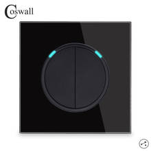 Coswall 2 Gang 2 Way Random Click On / Off Wall Light Switch Switched LED Indicator Pass Through Stair Switch Black Glass Panel 2024 - buy cheap