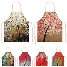 Flower Tree Printed Cotton Linen Sleeveless Aprons Home Cleaning Kitchen Cooking Baking Apron For Women apron for men 68x55cm 2024 - buy cheap