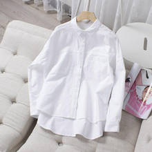 Весна 2020, Новая модная женская универсальная Повседневная белая рубашка, 100% хлопок, свободные рубашки с длинным рукавом, женская блузка высшего качества S276 2024 - купить недорого