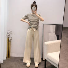 Women Two Pieces Set Casual Stripe Knitted Pant Suits Sweater Pullover Wide Leg Trousers Spring Autumn Fashion Tracksuit Female 2024 - buy cheap