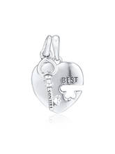 Genuine 925 Sterling Silver Best Friends Heart & Key Pendant Charms Fits Pandora Bracelet Necklace Beads for Jewelry Making 2024 - buy cheap