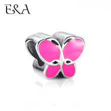 Enamel Beads Painted Pink Butterfly Stainless Steel Hole 5mm for Women Bracelet Charms Making European Bead DIY Jewelry Findings 2024 - buy cheap