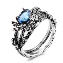 Vintage estilo gótico libélula borboleta anel para mulher multicolorido cristal pedra anel de prata preto metal moda jóias 2024 - compre barato