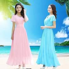 2021 New Spring Summer Fashion Ladies Body Repair And Stitching Chiffon Long Women Dress Office Lady V-neck Short Sleeve or pink 2024 - buy cheap