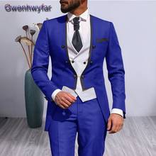 Gwenhwypressão 2021 ternos masculinos dupla, conjunto de encaixe slim para casamento, noivo feito sob encomenda, jaqueta casual + colete + calça 2024 - compre barato