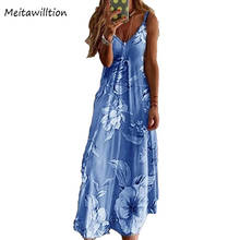 5XL Summer Women Beach Maxi Dress 2022 Sexy V Neck Spaghetti Strap Long Dress Elegant Floral Print Party Dresses Plus Size 2024 - buy cheap