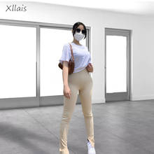 XLLAIS-pantalones de cintura alta a rayas para mujer, pantalón con abertura lateral, estilo OL, parte inferior larga ajustada, 2020 2024 - compra barato