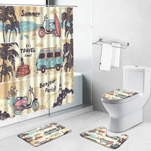Old Bus Surfboard Retro Landscape Shower Curtain Set Ocean Beach Scenery Bathroom Flannel Pedestal Rug Lid Toilet Cover Bath Mat 2024 - buy cheap