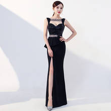 New Black Sequin Split Sexy Cheongsam Long Evening Dresses Qi Pao Women Traditional Clothing Dress Qipao Party Robe Orientale 2024 - buy cheap