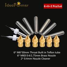 6Pcs MK8 0.4mm Brass Nozzle+6Pcs M6*30 Throat Built in PTFE Tube+2Pcs Nozzle Cleaner Kit For Anet A8 MK8 Reprap 3D Printer Parts 2024 - buy cheap