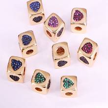 10Pcs  Gold Color Colorful CZ Micro Pave Cute Square Heart Spacer Connector Big Hole Beads diy jewelry Findings 2024 - buy cheap