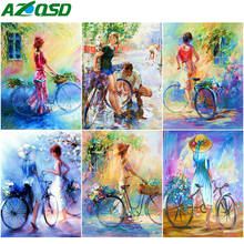 AZQSD Home Decor Diamond Painting New Arrival Bicycle Girl Handmade Gift Diamond Embroidery Scenic Mosaic Picture Of Rhinestones 2024 - buy cheap
