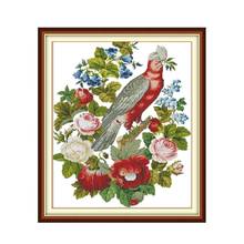 Parrots and flowers cross stitch kit aida 14ct 11ct count print canvas cross stitches   needlework embroidery DIY handmade 2024 - buy cheap