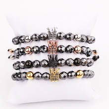Men Bracelet Jewelry Hematite Beads CZ Pave Crown Charm Braided Custom Beaded Macrame Bracelet Men Gift 2024 - buy cheap