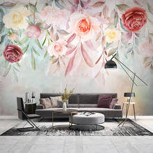 Papel de parede com mural 3d personalizado em qualquer tamanho, pintado à mão, flores de aquarela, estilo pastoral, pintura de parede, sala de estar, tv, quarto 2024 - compre barato