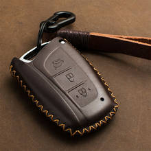 Genuine Leather Car Remote Smart Key Fob Cover Case Shell Keychain Fit For Hyundai Santa Fe Equus Azera Genesis Car Accessories 2024 - buy cheap