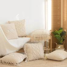 Marroquí-fundas de almohada de 45x45cm, 100% algodón, lino, macramé, hilo de algodón tejido a mano, geometría Bohemia, fundas de cojín, decoración del hogar 2024 - compra barato