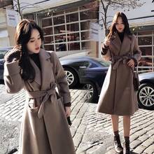 JuneLove Women autumn winter OL Belt Coat Turn-down Collar female Wool Coat ladies Loose Solid thick jackets Windbreaker Outwear 2024 - buy cheap