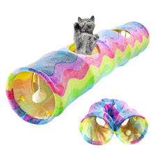 Brinquedo para gato de estimação dobrável, túnel de 2 buracos para animais de estimação, brinquedo de treinamento para pets com bola, ambiente interno e externo 2024 - compre barato