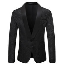 Men Blazers Shawl Lapel Tuxedo Jacket Jacquard Business Party Prom Banquet Wedding Groom Stage Costume Singer Host Dancer Black 2024 - buy cheap