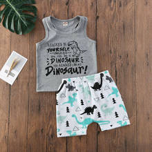 Conjunto de ropa de verano para niños pequeños, camiseta sin mangas de dinosaurio, Tops, pantalones cortos, traje de playa, 1-4T, 2 piezas 2024 - compra barato