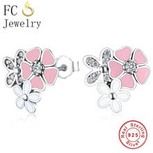 FC Jewelry-pendientes de plata de ley 925 para mujer, joyería coreana Multicolor, esmalte rosa, flor de cerezo, Circonia cúbica, cristal 2024 - compra barato
