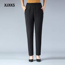 XJXKS-pantalones de XL-4XL de talla grande para mujer, Leggings gruesos de terciopelo negro de cintura alta, cálidos para invierno 2024 - compra barato