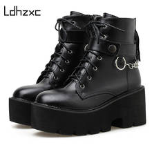 LDHZXC-Botas de cuero con tacón alto para mujer, zapatos de plataforma de estilo gótico Punk, color negro, alta calidad, Otoño, 2020 2024 - compra barato