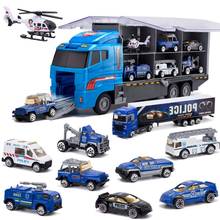 Camión de transporte de policía de Ho10-In-1, Mini coche de juguete fundido a presión, conjunto de coche cargado de juguete con múltiples diseños y características, incluyendo semi-c 2024 - compra barato