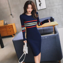 New Winter Women sweater dress 2020 spring New Color stripes weater Dress Elastic Skinny stripe Dress Knitted Dress vestidos 2024 - buy cheap