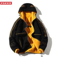 Мужская куртка с капюшоном FGKKS, однотонная теплая куртка с плюшевой подкладкой, двусторонняя зимняя куртка 2024 - купить недорого