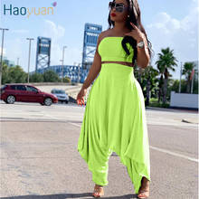 HAOYUAN Sexy Two Piece Set Women Festival Crop Top and Harem Pants Fall 2019 2 Piece Club Outfits Neon Plus Size Matching Sets 2024 - buy cheap