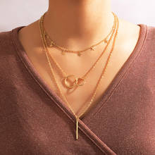Huangtang multicamadas duplo círculo pingente necklcace para as mulheres cor de ouro pequena estrela borla clavícula corrente na moda jóias presente 2024 - compre barato