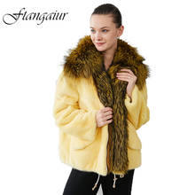 Ftangaiur casaco de vison de veludo feminino, casaco curto com gola de pele de raposa e real, inverno 2021 2024 - compre barato