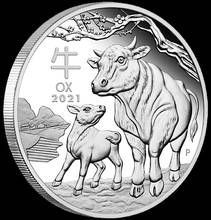 Símbolo de Toro del año 2021, Australia, 1OZ, moneda de oro y plata, Año Nuevo Lunar, monedas de ganado, recuerdos, regalos 2024 - compra barato