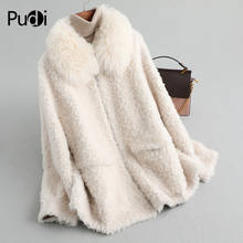 PUDI-abrigo de piel auténtica para mujer, chaqueta cálida con Cuello de piel de oveja, Parka de talla grande, A19502 2024 - compra barato