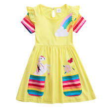 Girls unicorn dress summer new cotton pocket embroidered rainbow stripes girl short sleeve dress S81035 2024 - buy cheap