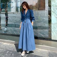 Party Woman Winter Elegant Evening Ladies Dress 2021 Spring Autumn Long Sleeve Slim Denim Long Dress Female A5715 2024 - buy cheap