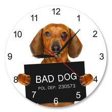 Reloj de pared acrílico personalizado con nombre de Perro, cronógrafo moderno de perro salchicha divertido, policía, perro malo, prisión, tienda de mascotas, decoración 2024 - compra barato