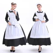 Fantasia de empregada doméstica, traje feminino, uniforme de fantasia para dia das bruxas, vestido longo, preto e branco 2024 - compre barato