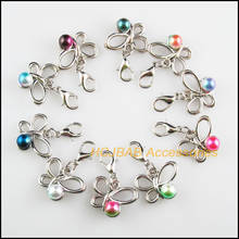 20Pcs Dull Silver Plated Butterfly Retro Mixed Ball Acrylic 14x19mm With Lobster Claw Clasps Charms 2024 - buy cheap